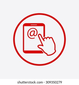 Touch screen tablet PC sign icon. Hand pointer symbol. Mail on Screen Tablet PC.