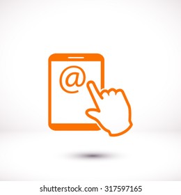 Touch screen tablet PC sign icon. Hand pointer symbol.  Mail on Screen Tablet PC.