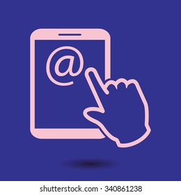 Touch screen tablet PC sign icon. Hand pointer symbol.  Mail on Screen Tablet PC.