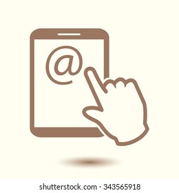 Touch screen tablet PC sign icon. Hand pointer symbol.  Mail on Screen Tablet PC.