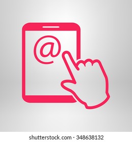Touch screen tablet PC sign icon. Hand pointer symbol.  Mail on Screen Tablet PC.