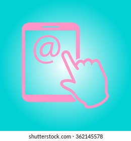 Touch screen tablet PC sign icon. Hand pointer symbol.  Mail on Screen Tablet PC.