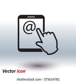Touch screen tablet PC sign icon. Hand pointer symbol.  Mail on Screen Tablet PC.