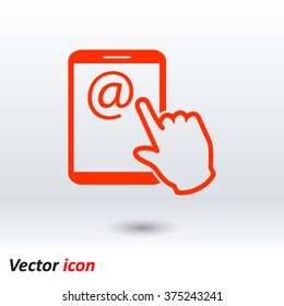 Touch screen tablet PC sign icon. Hand pointer symbol.  Mail on Screen Tablet PC.