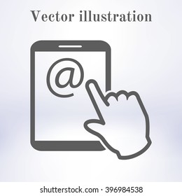 Touch screen tablet PC sign icon. Hand pointer symbol.  Mail on Screen Tablet PC.