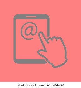 Touch screen tablet PC sign icon. Hand pointer symbol.  Mail on Screen Tablet PC.