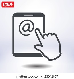 Touch screen tablet PC sign icon. Hand pointer symbol.  Mail on Screen Tablet PC.