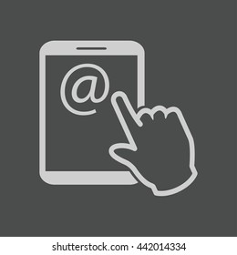 Touch screen tablet PC sign icon. Hand pointer symbol.  Mail on Screen Tablet PC.