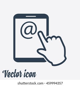 Touch screen tablet PC sign icon. Hand pointer symbol.  Mail on Screen Tablet PC.