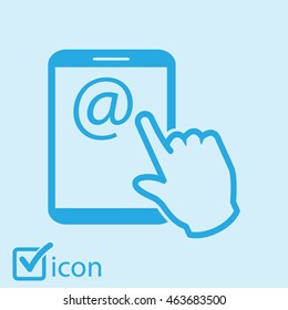 Touch screen tablet PC sign icon. Hand pointer symbol.  Mail on Screen Tablet PC.