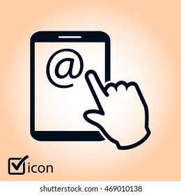 Touch screen tablet PC sign icon. Hand pointer symbol.  Mail on Screen Tablet PC.