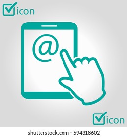 Touch screen tablet PC sign icon. Hand pointer symbol.  Mail on Screen Tablet PC.