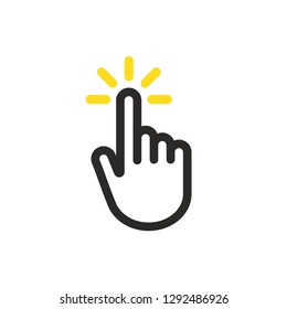 Touch screen or touchscreen finger hand press or push vector concept icon, hand pointer clicking 