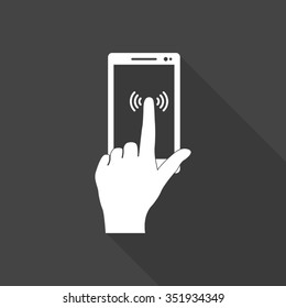 touch screen vector icon with long shadow
