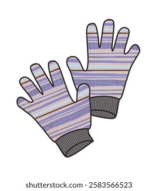Touch screen winter hand gloves technical drawing vector mockup template.