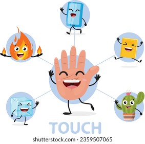 Touch sense organs chart cartoon character