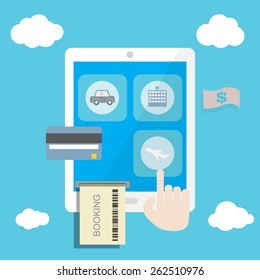 touch smart phone or tablet to booking online concept