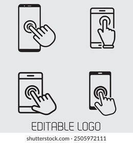 Toque el conjunto de iconos de teléfono inteligente con la mano para sus proyectos. Ilustración vectorial.