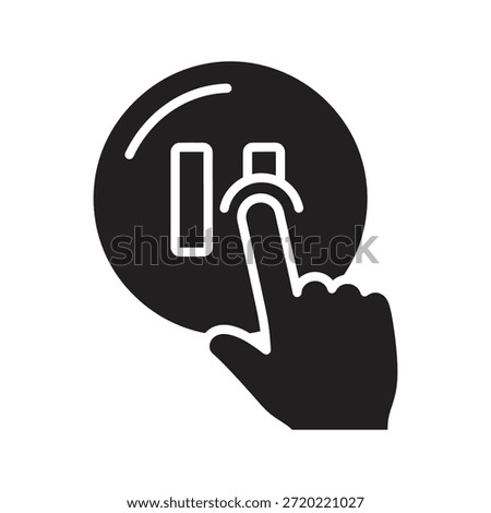 Touch stop button icon symbol solid glyph vector for pause interaction control and hand finger tap interface system command