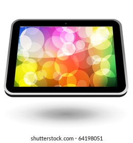 Touch tablet PC 5 (black, horizontal view, with wallpaper). Vector Illustration.