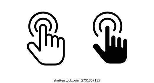 Touch Tap Icon Set. Finger press interaction in line and solid style vector illustration