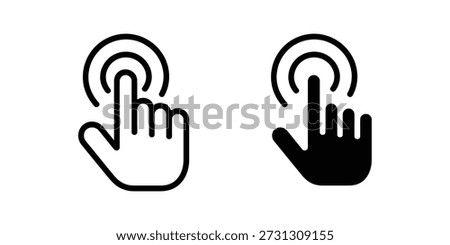 Touch Tap Icon Set. Finger press interaction in line and solid style vector illustration