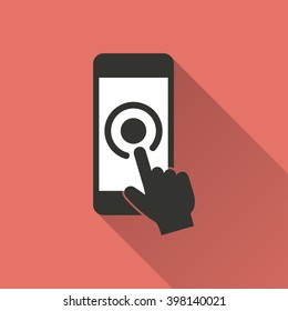 Touch    vector icon with long shadow. Illustration   isolated on red background for graphic and web design.  