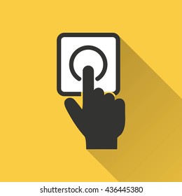Touch vector icon with long shadow. Illustration isolated on yellow background for graphic and web design.