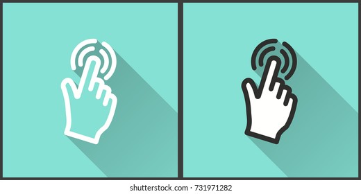 Touch vector icon with long shadow. Illustration on green backgroun isolated for graphic and web design.