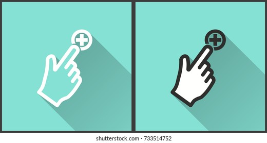 Touch vector icon with long shadow. Illustration on green background isolated for graphic and web design.