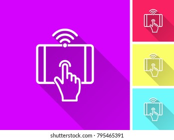 Touch vector icon with long shadow. Illustration isolated for graphic and web design.