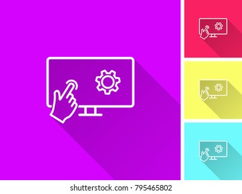 Touch vector icon with long shadow. Illustration isolated for graphic and web design.
