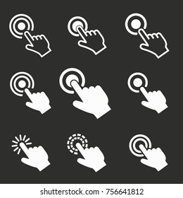Touch vector icon. White illustration isolated on black background for graphic and web design.