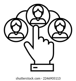 Símbolo de diseño vectorial táctil Ilustración aislada para diseño gráfico, de aplicación y web. Elegir talento, atención al cliente, hombre, encontrar personas, red.