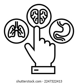 Touch vector icons vector design symbol Illustration isolated for graphic, app, medical and web design. Choosing between lungs, brain and stomach.