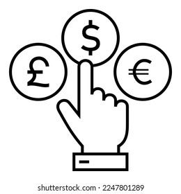 Touch Vektorsymbole Vektordesign Symbol Illustration einzeln für Grafik, App, Finanzen, Börse, Währung und Web-Design. Wahl zwischen Pfund Sterling, Dollar und Euro.