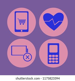 touch vector icons set. with heartbeat, empty battery, mobile phone and mobile shopping in set