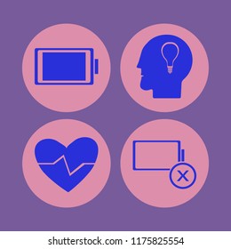 touch vector icons set. with heartbeat, bulb head, empty battery and full battery in set