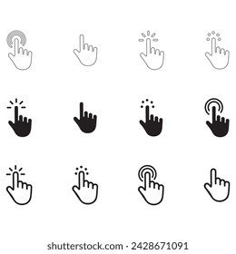 Touch vector icons set. Illustration isolated for graphic and web design. Hand Cursor icons set, click icon vector design. Pointer cursor computer pointing hand click mouse vector icon.