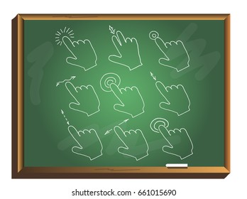 Touch vector icons set on chalkboard. touch screen.