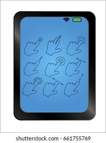 Touch vector icons set on background plate. touch screen.
