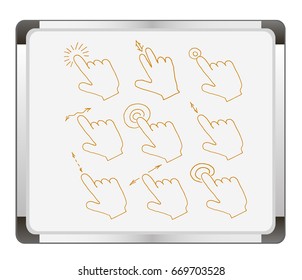 Touch vector icons set on flip chart background. touch screen.
