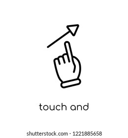touch and vertical sliding gesture icon. Trendy modern flat linear vector touch and vertical sliding gesture icon on white background from thin line Hands and guestures collection, outline vector
