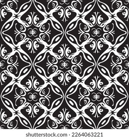 Touch of vintage charm to your space with our beautifully detailed wallpaper featuring ornamental curves, intricate shapes, and a classic black and white color scheme. The continued repeat pattern