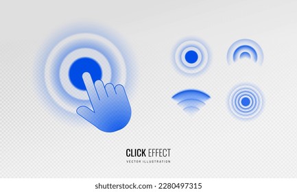 Touch wave from hand gesture on transparent background. Button circle wave icon and click on display hand movement. Vector illustration
