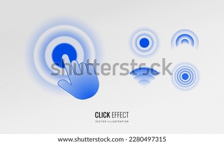 Touch wave from hand gesture on transparent background. Button circle wave icon and click on display hand movement. Vector illustration