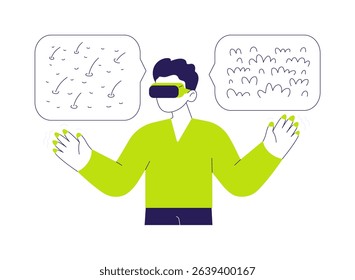 Touchable surfaces abstract concept vector illustration. Man wearing VR equipment deals with touchable surface, tactile virtual and augmented reality, modern technology abstract metaphor.