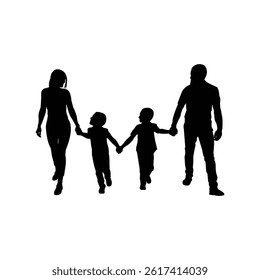 A touching black silhouette of a family holding hands, symbolizing unity, love, and connection. Perfect for parenting blogs, greeting cards, and family-themed creative projects