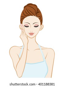 Touching Cheek - Skin care - Closed eyes