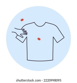 Berühren kontaminierter Dinge. Hand, die ein T-Shirt und Mikroben berührt, ist da. Transmission Virus Medical Icon.